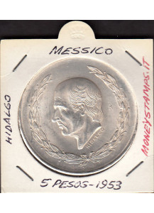 MESSICO 5 Pesos Hidalgo 1953 Argento KM# 467